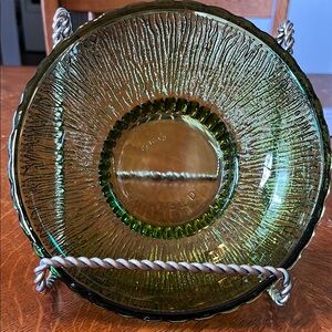 Green Textured Glass Art Plate with Vintage Charm